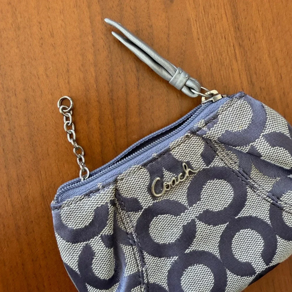 Coach Y2K Signature C Mini Skinny Zip Coin Purse Purple Jacquard Card holder